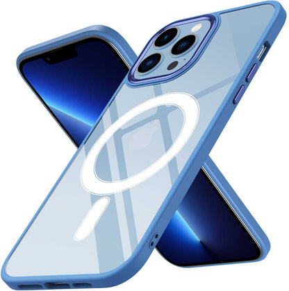 iPhone 12 Pro Max Uyumlu Wireless Şarj Özellikli Mnc Krom Magsafe Silikon Kapak-Mavi
