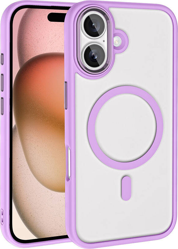 Apple iPhone 16 Kılıf Wireless Şarj Özellikli Mnc Krom Magsafe Silikon Kapak-Pembe