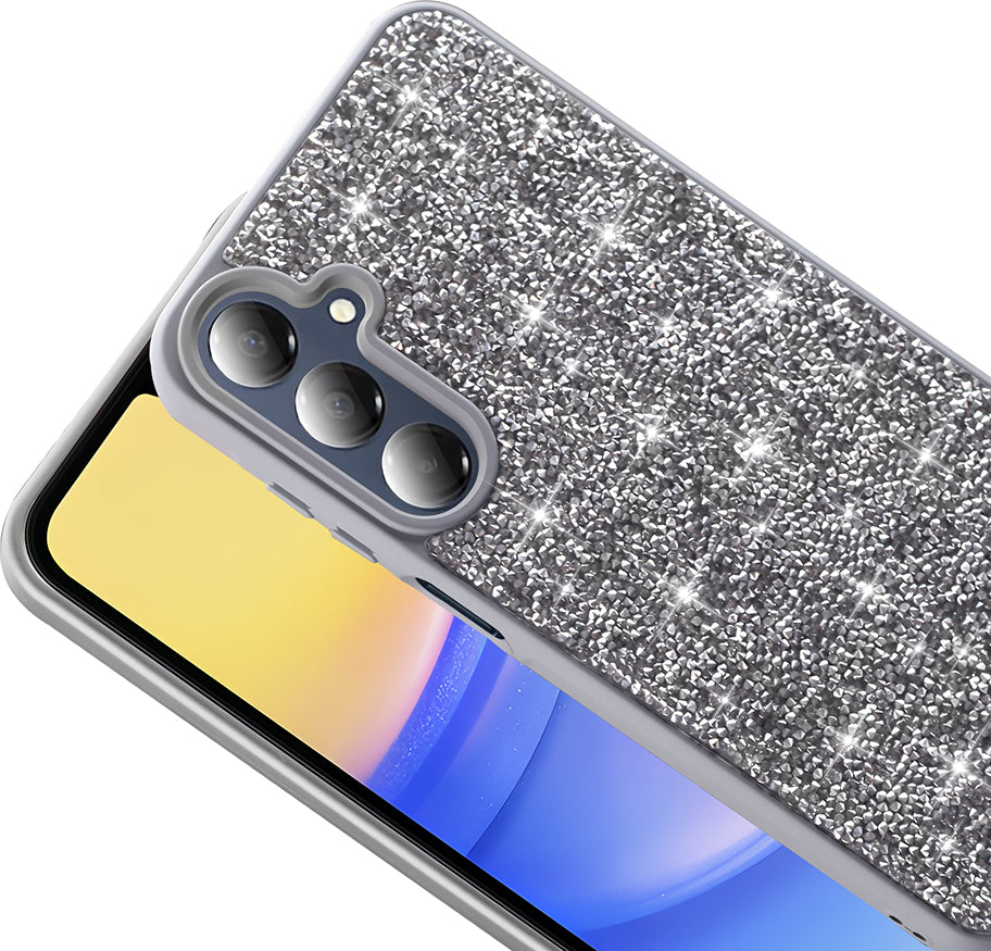 Galaxy A16 Kılıf Parlak Taşlı Tasarım Mnc Pırlanta Kapak - Gri