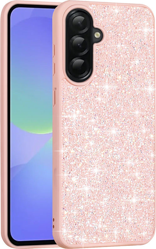 Galaxy A56 Kılıf Parlak Taşlı Tasarım Mnc Pırlanta Kapak - Pembe