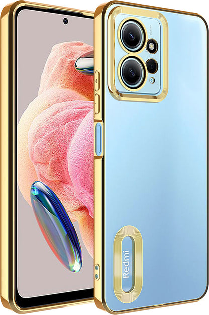 Xiaomi Redmi Note 12 4g Kılıf Kamera Korumalı Logo Gösteren Mnc Omega Kapak-Gold