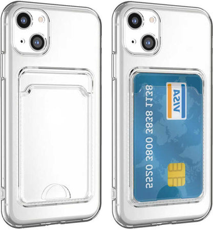 iPhone 13 Kılıf Kartlıklı Şeffaf Mnc Setra Clear Silikon Kapak-Renksiz