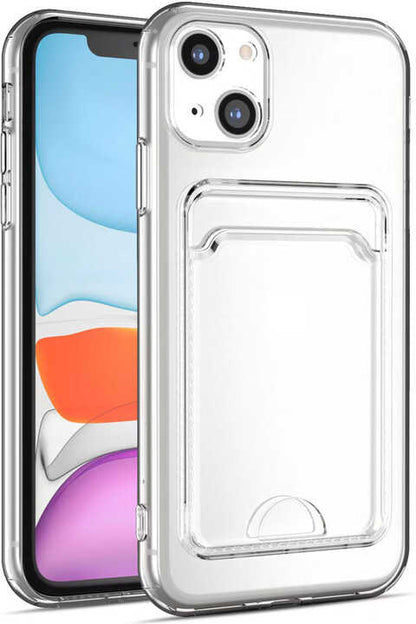 iPhone 13 Kılıf Kartlıklı Şeffaf Mnc Setra Clear Silikon Kapak-Renksiz