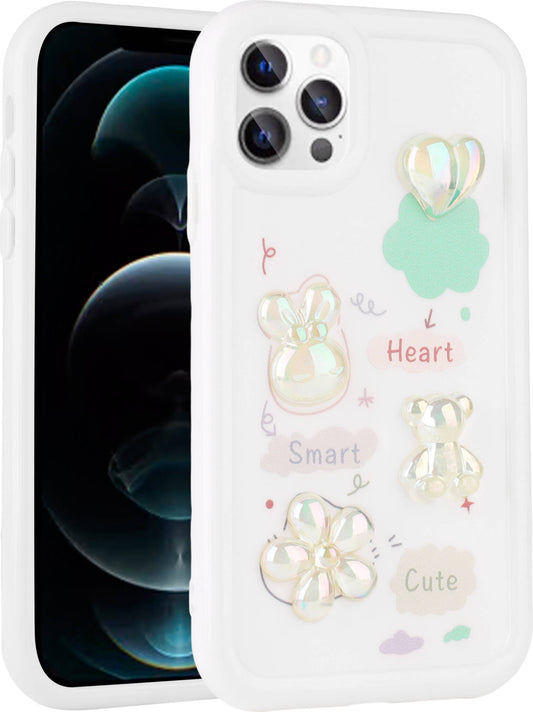 Apple iPhone 13 Pro Kılıf Kabartma Figürlü Parlak Mnc Toys Silikon Kapak-Beyaz
