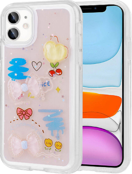 Apple iPhone 11 Kılıf Kabartma Figürlü Parlak Mnc Minimini Silikon Kapak-Pembe