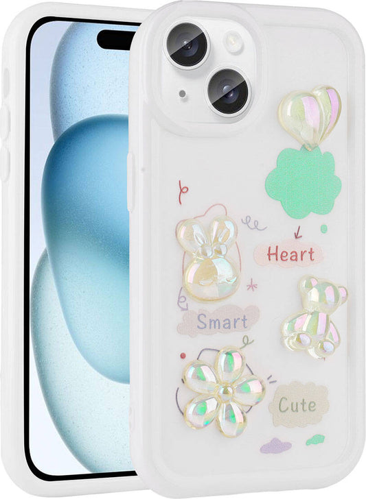 Apple iPhone 13 Kılıf Kabartma Figürlü Parlak Mnc Toys Silikon Kapak-Beyaz