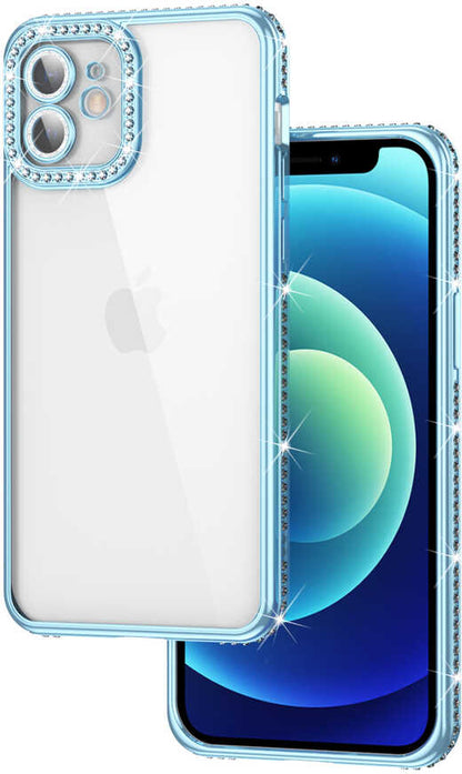 iPhone 11 Kılıf Kamera Korumalı Taşlı Mnc Mina Kapak-Mavi