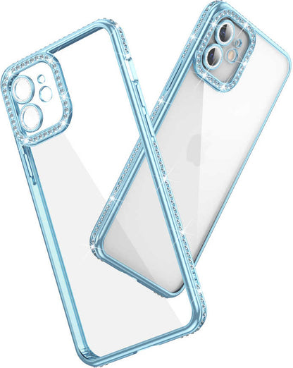 iPhone 11 Kılıf Kamera Korumalı Taşlı Mnc Mina Kapak-Mavi
