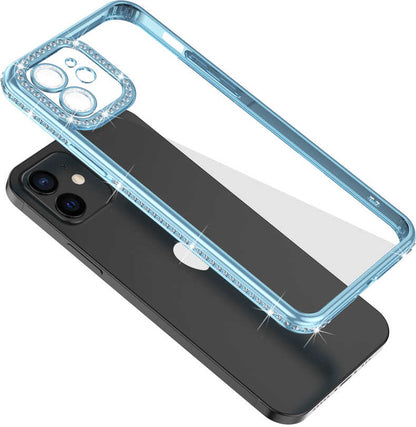 iPhone 11 Kılıf Kamera Korumalı Taşlı Mnc Mina Kapak-Mavi