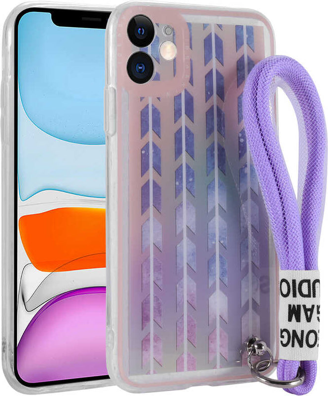 iPhone 11 Uyumlu Desenli El Askılı Ipli Mnc Astana Silikon Kapak-Şerit
