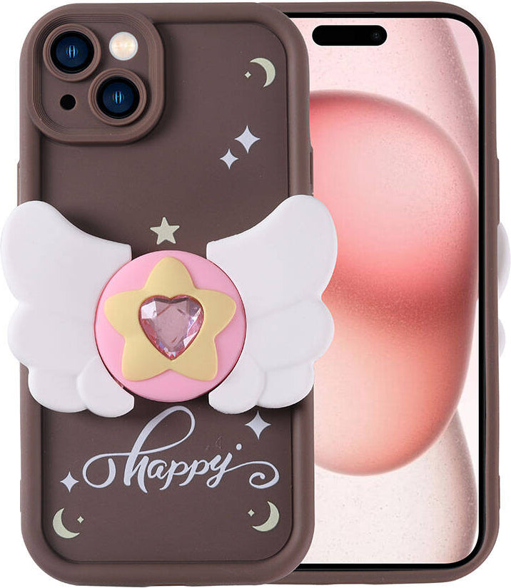 Apple iPhone 15 Kılıf Kamera Korumalı Figür Tasarımlı Mnc Kapya Kapak-Koyu Kahve