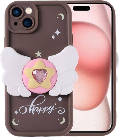 Apple iPhone 15 Kılıf Kamera Korumalı Figür Tasarımlı Mnc Kapya Kapak-Koyu Kahve
