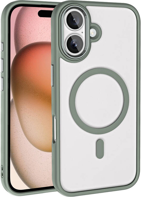 Apple iPhone 16 Plus Kılıf Wireless Şarj Özellikli Mnc Krom Magsafe Silikon Kapak-Titanyum-Gri