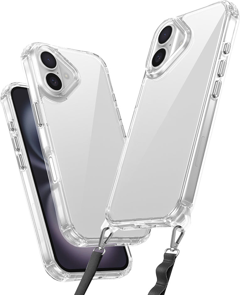 iPhone 16 Kılıf Airbagli Takılabilir Askı Aparatlı Mnc Snap Silikon Kapak-Şeffaf