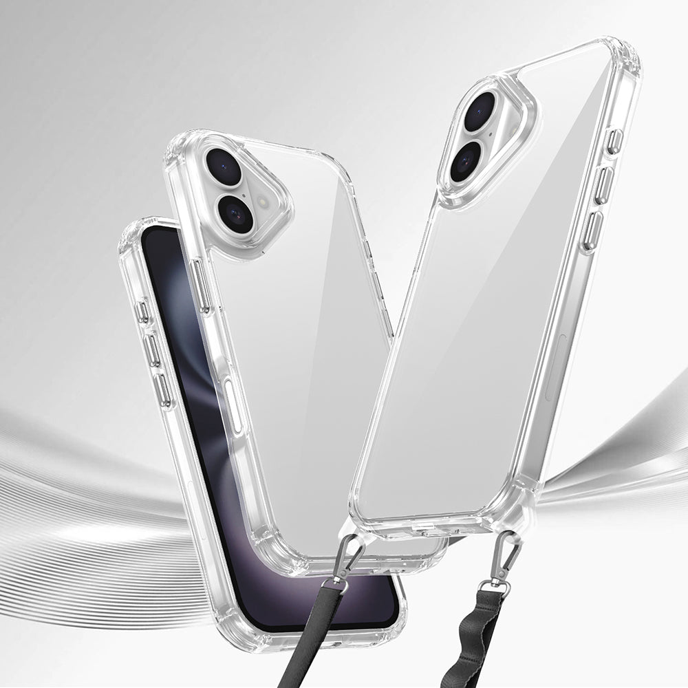 iPhone 16 Kılıf Airbagli Takılabilir Askı Aparatlı Mnc Snap Silikon Kapak-Şeffaf