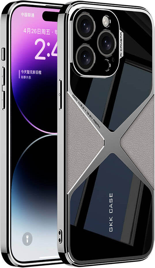 Apple iPhone 15 Pro Kılıf Ultra Ince Kamera Korumalı Pc + Deri Arka Yüzey Mnc X-Pro Kapak-Titanyum-