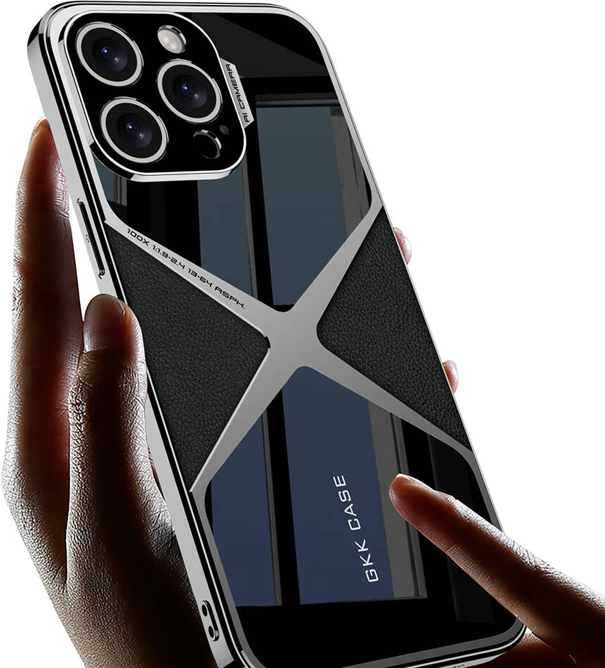 Apple iPhone 15 Pro Kılıf Ultra Ince Kamera Korumalı Pc + Deri Arka Yüzey Mnc X-Pro Kapak-Titanyum-