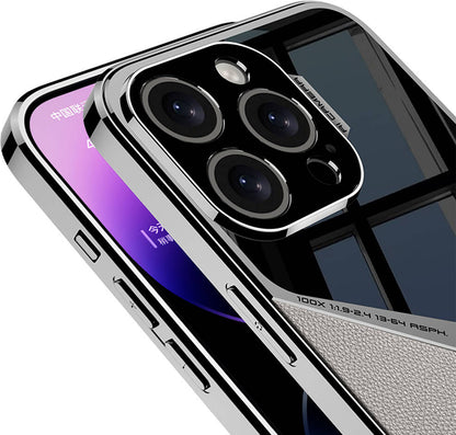 Apple iPhone 15 Pro Kılıf Ultra Ince Kamera Korumalı Pc + Deri Arka Yüzey Mnc X-Pro Kapak-Titanyum-