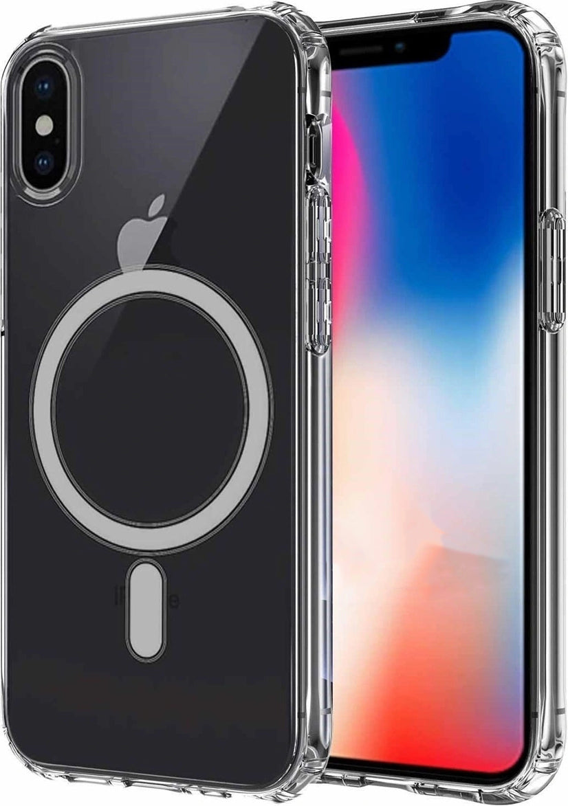 iPhone Xs Max 6.5 Uyumlu Magsafe Şarj Özellikli Şeffaf Sert Pc Mnc Embos Kapak-Renksiz