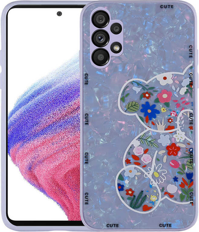 Galaxy A13 4g Kılıf Desenli Sert Silikon Mnc Mumila Kapak-Lilac Bear
