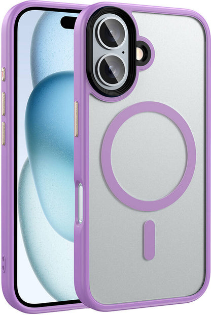 Apple iPhone 16 Plus Kılıf Mat Arka Yüzey Wireless Şarj Özellikli Mnc Flet Magsafe Kapak-Pembe