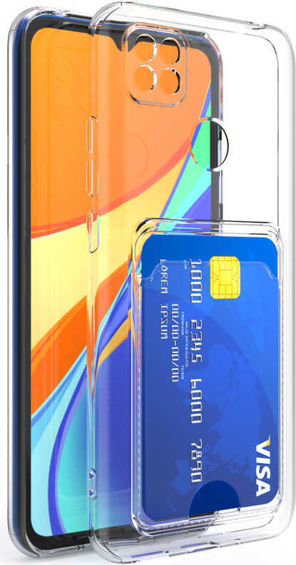 Xiaomi Redmi 9c Kılıf Kartlıklı Şeffaf Mnc Setra Clear Silikon Kapak-Renksiz