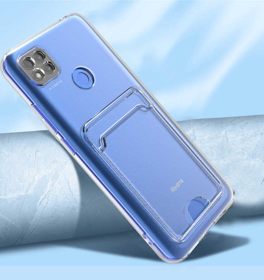 Xiaomi Redmi 9c Kılıf Kartlıklı Şeffaf Mnc Setra Clear Silikon Kapak-Renksiz