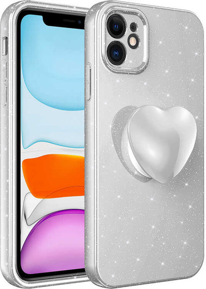 iPhone 11 Kılıf Kamera Korumalı Simli Pop Soketli Lüks Mnc Koton Soketli Kapak-Beyaz