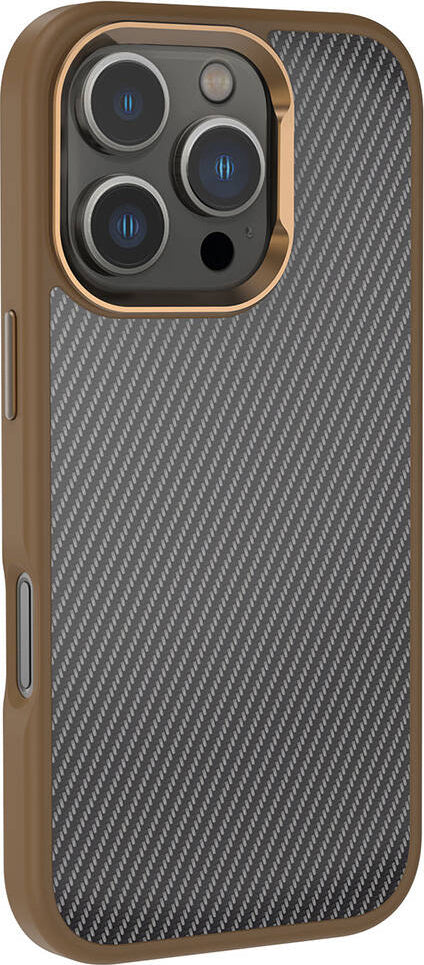 Apple iPhone 16 Pro Kılıf Karbon Fiber Görünümlü Parlak Kamera Çerçeveli Mnc Venus Kapak-Rose Brown