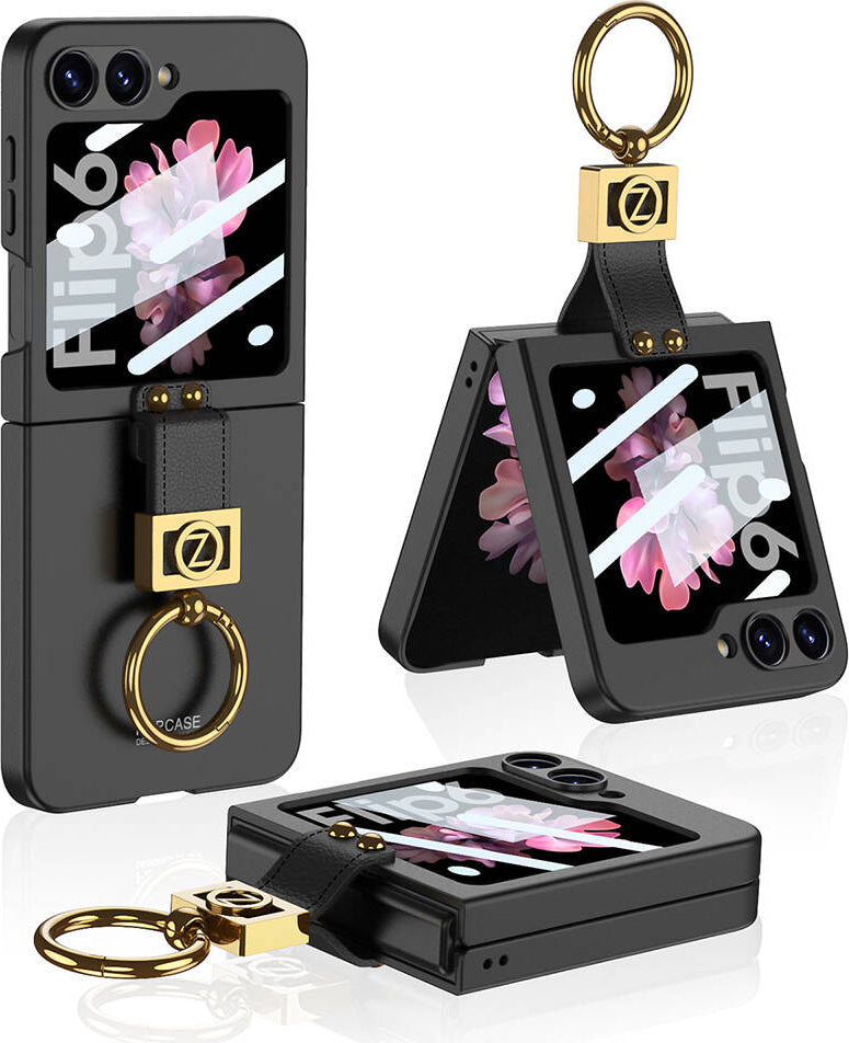 Galaxy Z Flip 6 Kılıf Mnc Z Harfli Yüzüklü Kıpta Kapak-Siyah