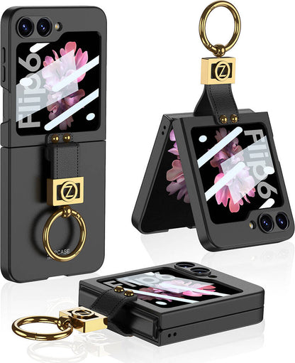 Galaxy Z Flip 6 Kılıf Mnc Z Harfli Yüzüklü Kıpta Kapak-Siyah