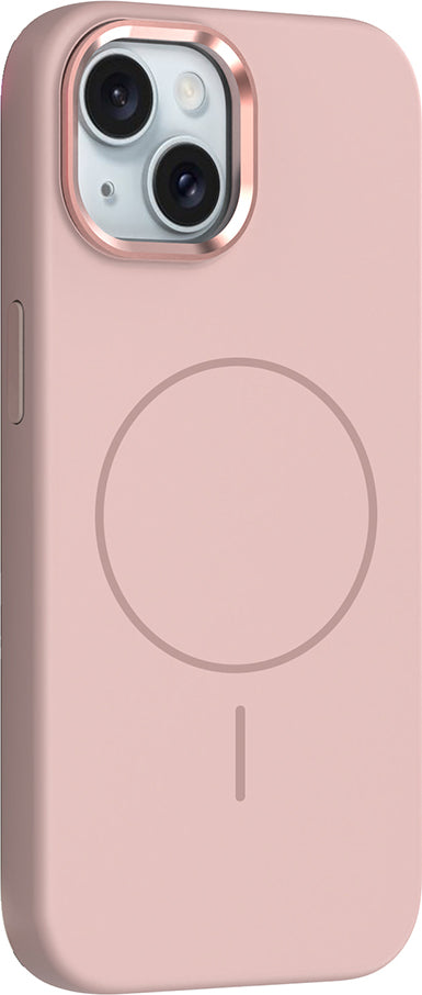 iPhone 14 Kılıf M-Safe Şarj Özellikli Metal Kamera Çerçeveli Mnc Edi Silikon Kapak - Rose Gold