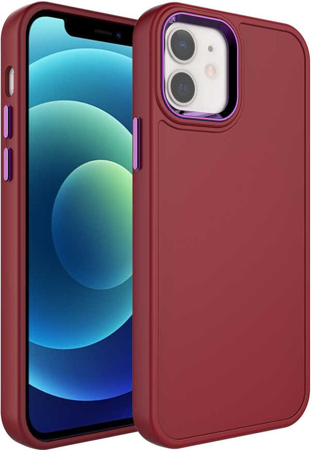 iPhone 11 Uyumlu Metal Çerçeve ve Buton Tasarımlı Sert Mnc Botox Kapak-Koyu Mor
