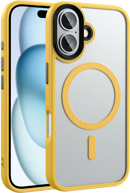 Apple iPhone 16 Plus Kılıf Mat Arka Yüzey Wireless Şarj Özellikli Mnc Flet Magsafe Kapak-Sarı