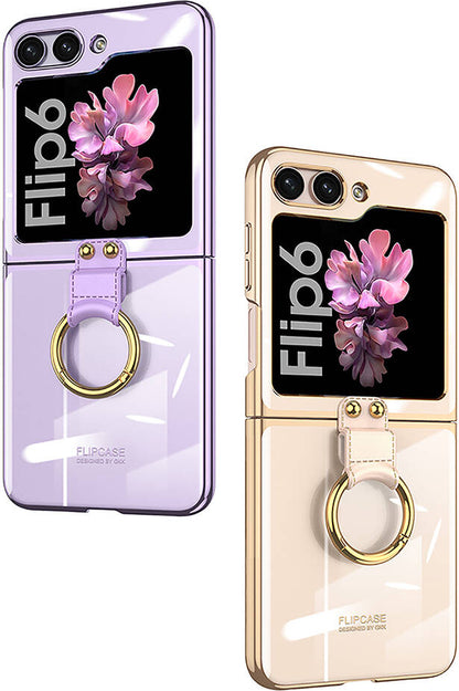 Galaxy Z Flip 6 Kılıf Mnc Yüzüklü Kıpta Kapak-Gold