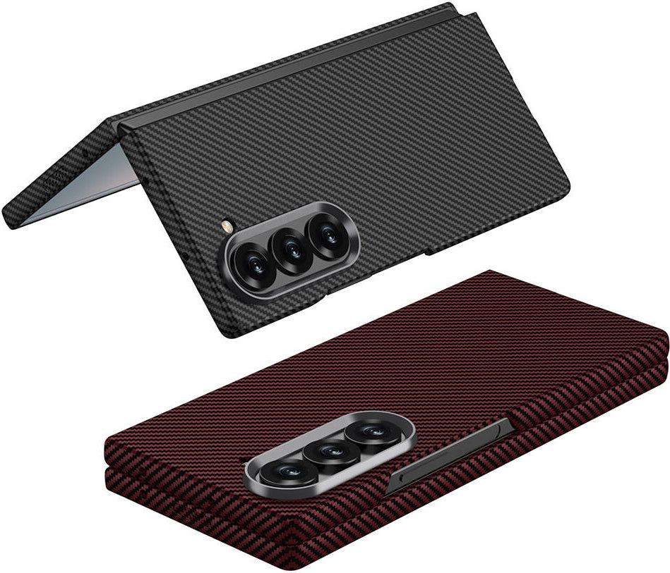 Galaxy Z Fold 6 Kılıf Kamera Korumalı Karbon Fiber Tasarımlı Arka Yüzey Mnc Kıpta Karbon Kapak-Siya