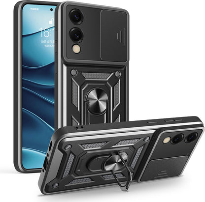 Galaxy S25 Edge Kılıf Magnetik Standlı Kamera Korumalı Mnc Sürgülü Vega Kapak - Siyah