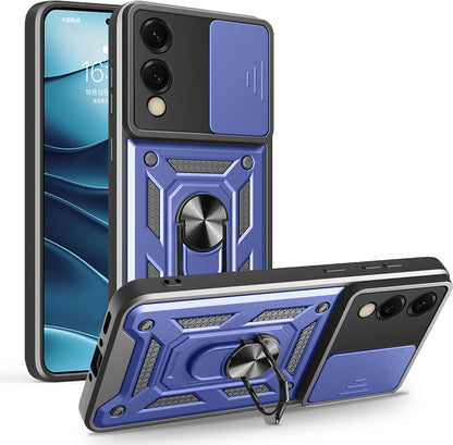 Galaxy S25 Edge Kılıf Magnetik Standlı Kamera Korumalı Mnc Sürgülü Vega Kapak - Siyah