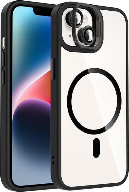 iPhone 13 Kılıf Standlı ve Kamera Lens Hediyeli M-Safe Şarj Özellikli Mnc Etro Kapak - Pembe