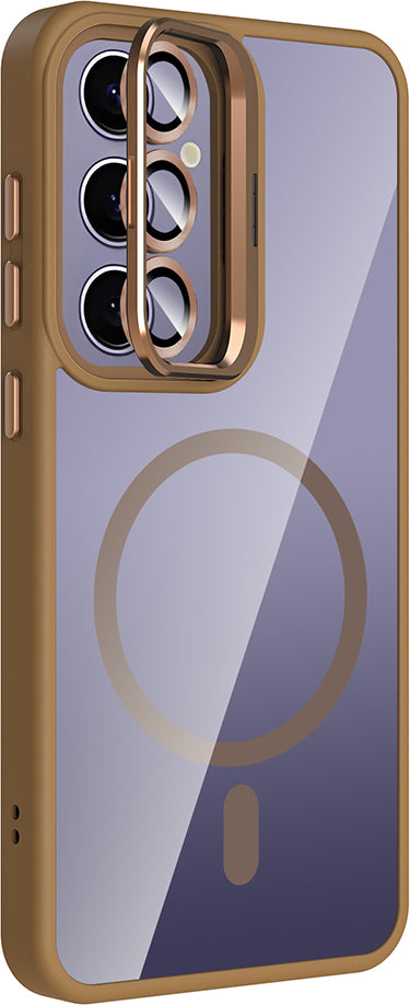 Galaxy S24 Plus Kılıf Standlı ve Kamera Lens Hediyeli M-Safe Şarj Özellikli Mnc Etro Kapak - Desert