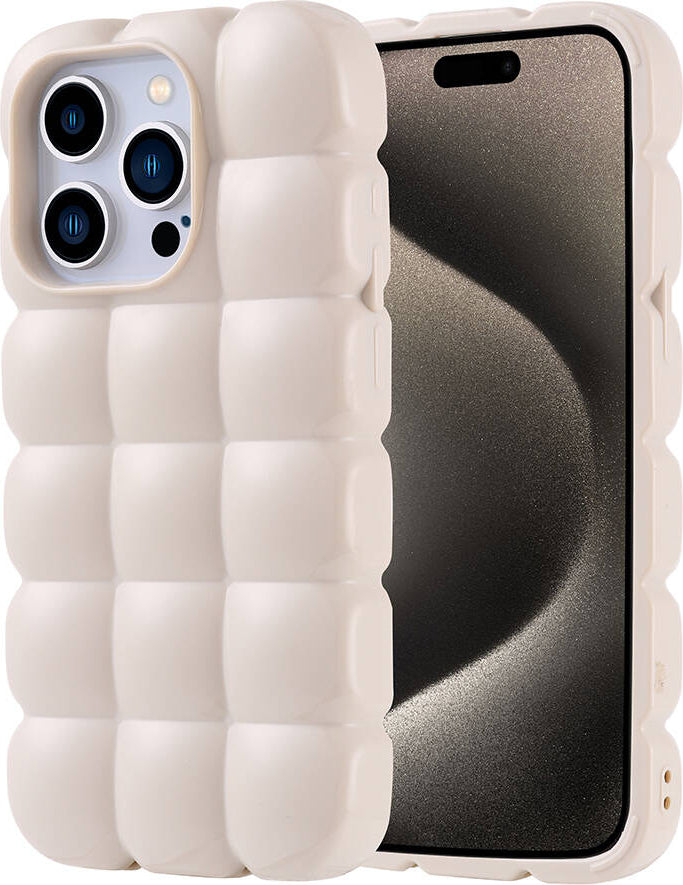 Apple iPhone 15 Pro Kılıf Parlak Esnek Silikon Mnc Dom Dom Kapak-Beyaz