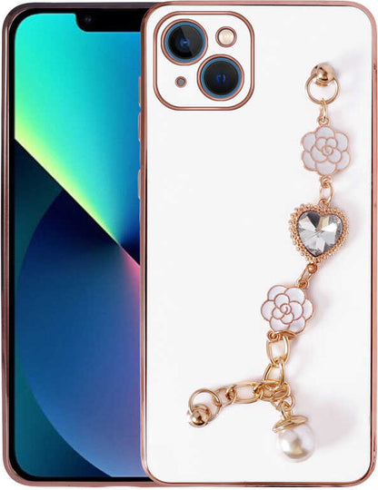 iPhone 13 Kılıf El Tutamaçlı Kamera Korumalı Mnc Taka Silikon Kapak-Beyaz