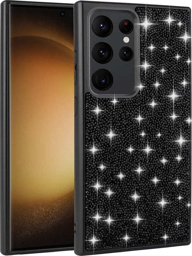 Galaxy S24 Ultra Kılıf Parlak Taşlı Tasarım Mnc Pırlanta Kapak-Siyah