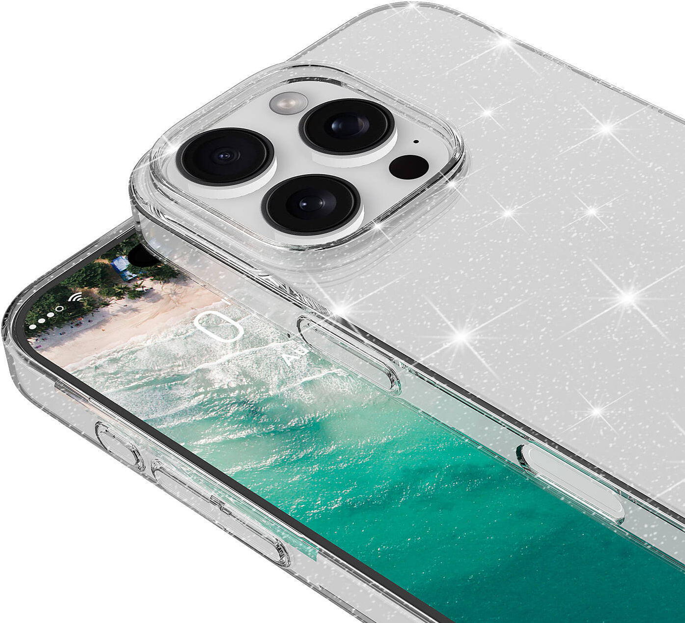 Apple iPhone 16 Pro Kılıf Parlayan Simli Şeffaf Mnc Redos Kapak-Şeffaf