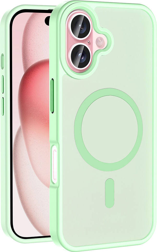 iPhone 16 Kılıf Magsafe Şarj Özellikli Mat Arka Yüzey Mnc Sio Kapak-Açık Yeşil