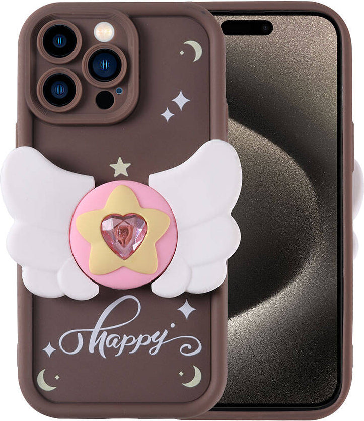 Apple iPhone 15 Pro Kılıf Kamera Korumalı Figür Tasarımlı Mnc Kapya Kapak-Koyu Kahve