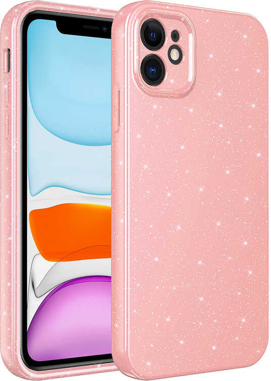 iPhone 11 Kılıf Kamera Korumalı Simli Lüks Mnc Koton Kapak-Pembe