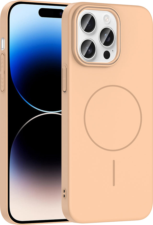 iPhone 14 Pro Max Kılıf Magsafe Şarj Özellikli Mnc Ruby Silikon Kapak - Desert Titanyum