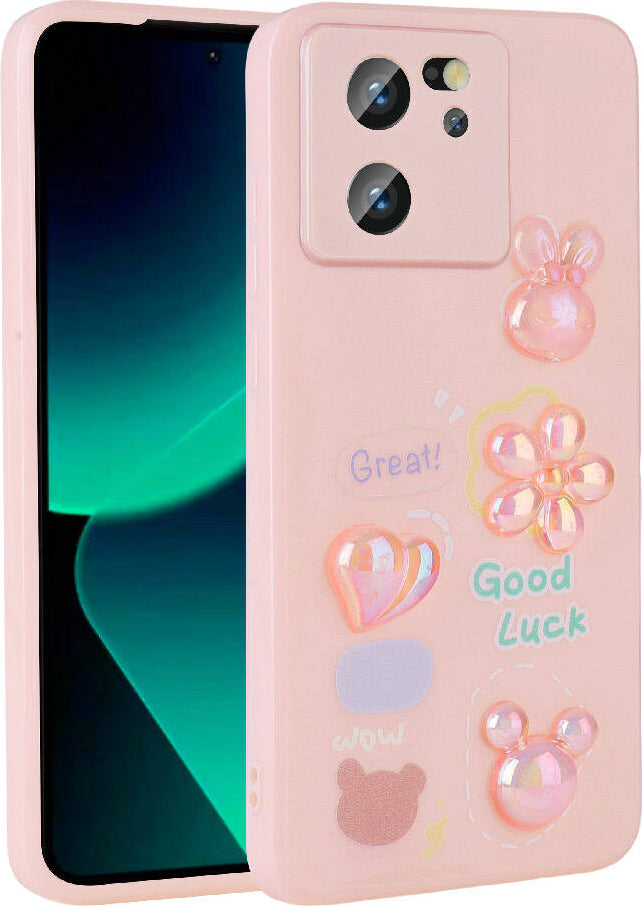 Xiaomi Mi 13T Kılıf Kabartma Figürlü Parlak Mnc Toys Silikon Kapak-Pembe