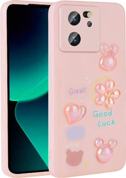 Xiaomi Mi 13T Kılıf Kabartma Figürlü Parlak Mnc Toys Silikon Kapak-Pembe